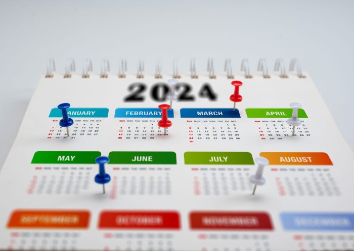 Calendar,2024,Planning.,Colorful,Pin,Marks,Important,Dates.,2024,Planner